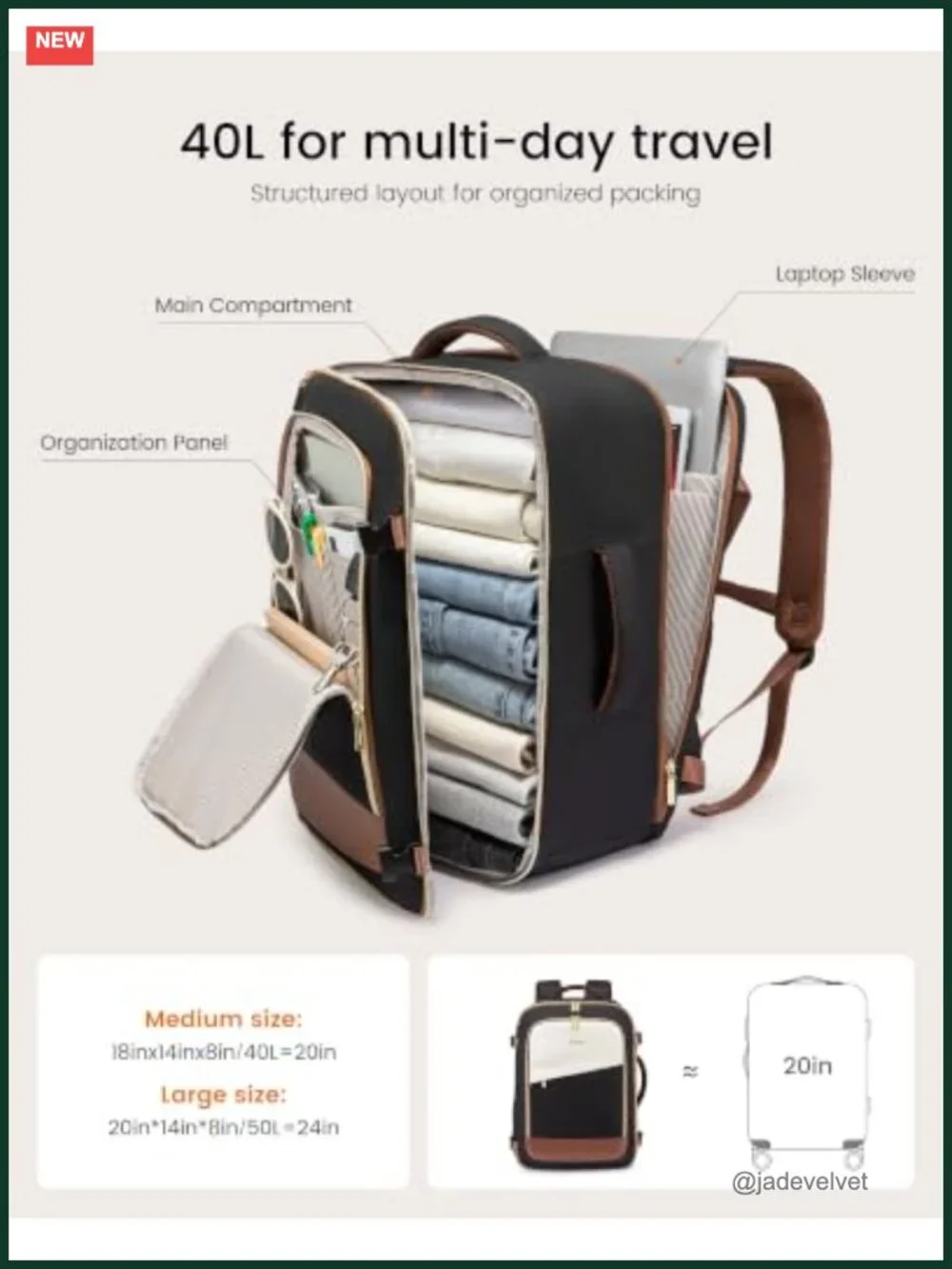 40L Travel Backpack for Women, Carry On for Airplanes, Fits 17 inch Laptop, TSA